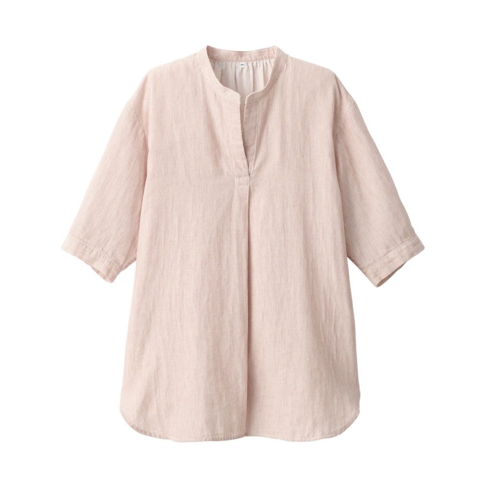Muji Women's Kapok Blend Double Gauze Short Sleeve Striped Tunic Exc Cond XL
